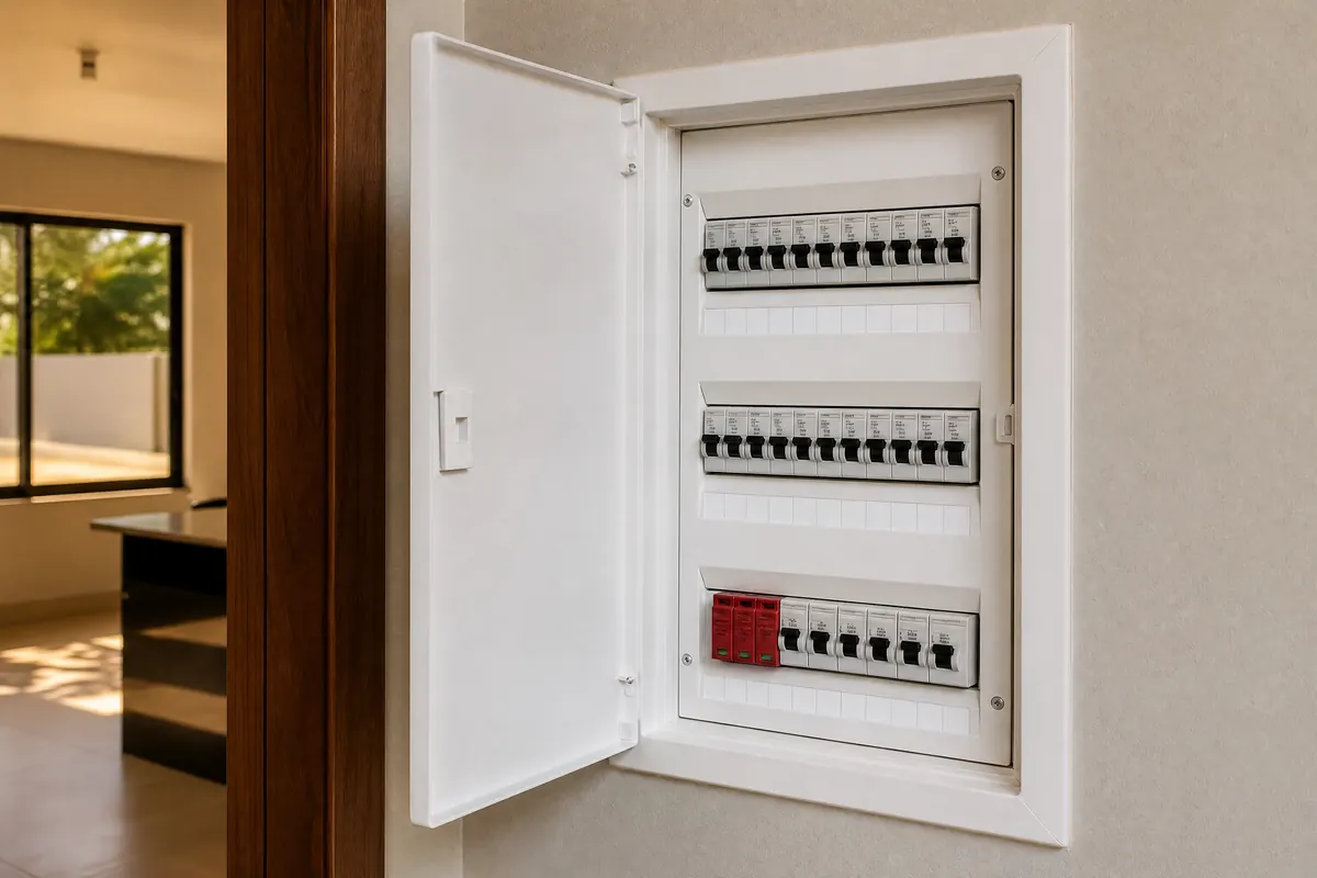 Imagem ilustrativa de um quadro de distribuição residencial organizado.